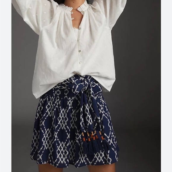 Anthropologie Dresses & Skirts - Anthropologie Navy Blue Rimbaud Tie-Waist Cotton Mini Skirt